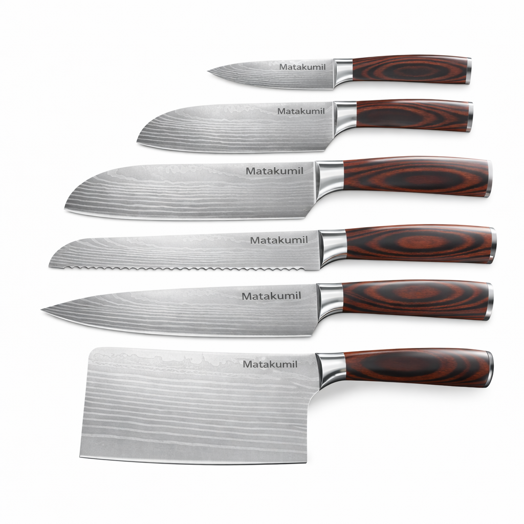 5-teiliges Messerset im Damast-Stil